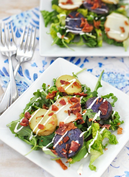 Post image for Tri-Color Potato & Bacon Arugula Salad Recipe