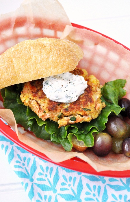 Mini Balsamic Quinoa Salmon Burgers with Wheat Germ Panko Crust