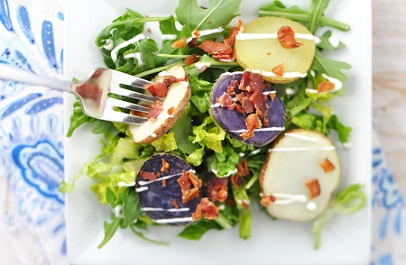 Tri-Color Potato & Bacon Arugula Salad Recipe