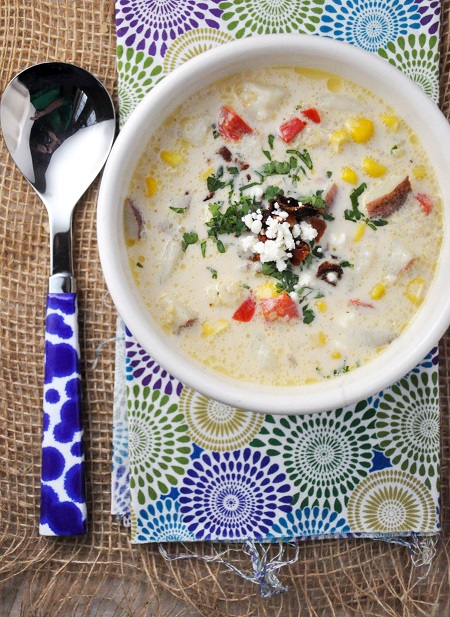 Corn and Quinoa Chowder Recipe with Feta & Cilantro