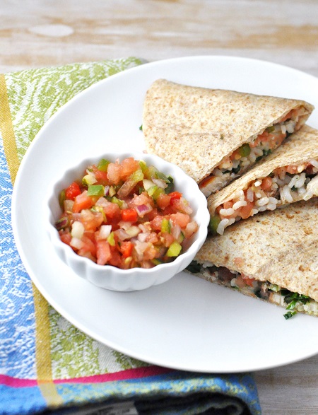 Chicken, Brown Rice, Spinach & Salsa Quesadilla Recipe