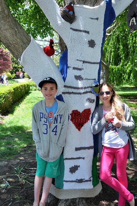 Yarn Bombing is the latest artistic rage that we first saw at the Virtu Festival. Basically, it is wrapping intricate designs of yarn around a tree or post. 