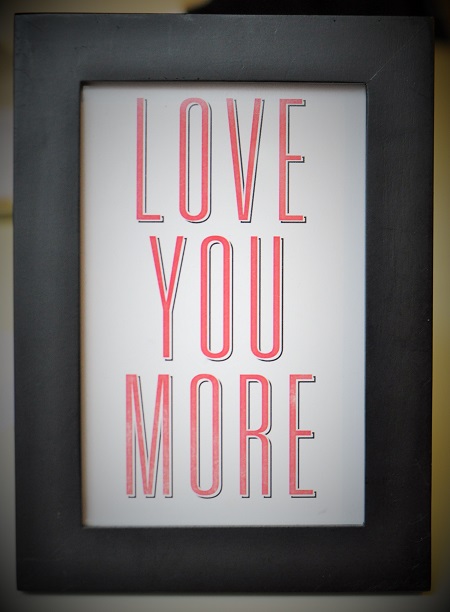 Christmas 2015 brought me some favorite gifts: My daughter gave me a framed print that states 'Love You More'. My son gave a blanket for my cold feet.