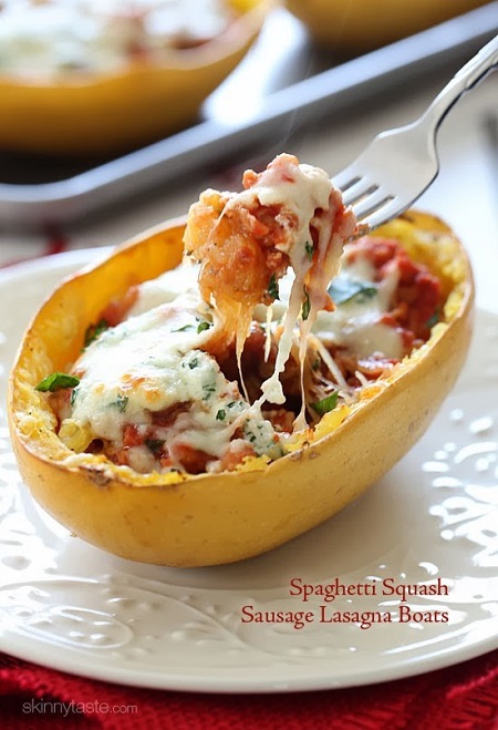 Spaghetti Squash Sausage Lasagna Boats