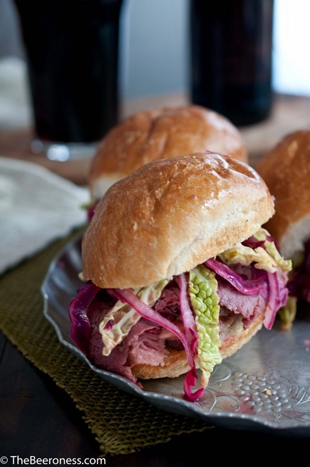 Corned Beef Sliders with Pickled Cabbage Slaw