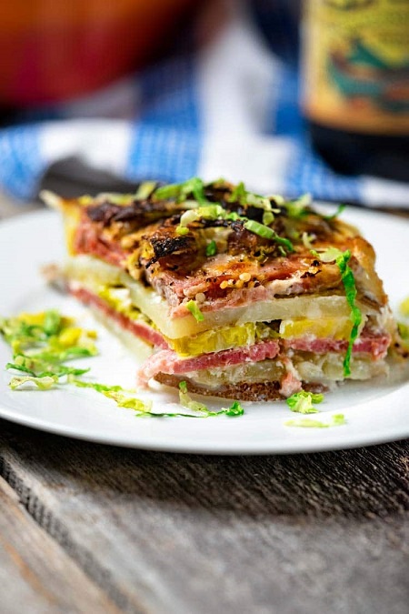 Corned Beef Potato Gratin with Brussels Sprout