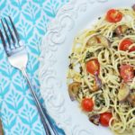 Perfect Basil Pesto Pasta with Grilled Eggplant and Cherry Tomatoes