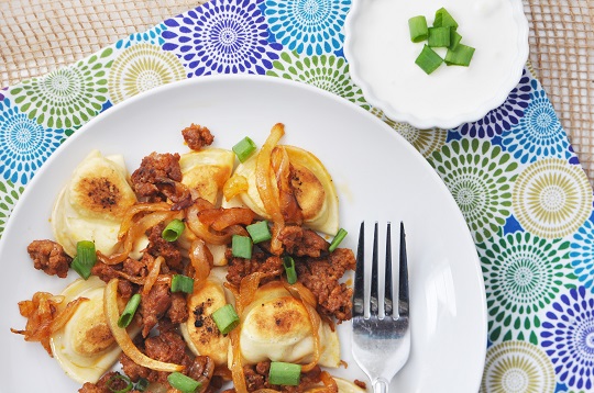 ONE PAN MINI PIEROGI WITH GROUND CHORIZO, AND CARAMELIZED ONIONS RECIPE