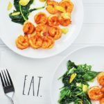 One Pan Turmeric Marinated Shrimp with Sauteed Baby Kale and Spinach