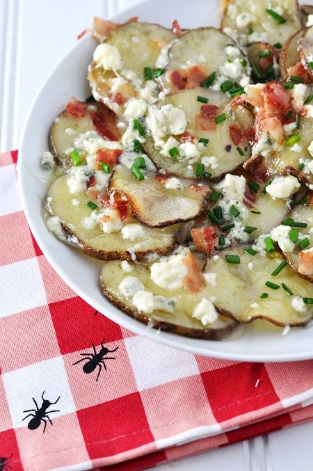Nachos are usually made with tortilla chips, but I switched things up by making baked potato chip nachos. with gorgonzola cheese and bacon.